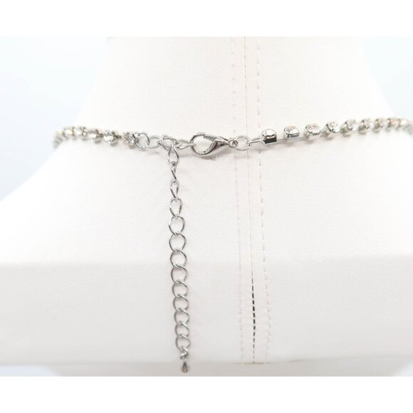 Silver Tone Three Strand Rhinestone Necklace Bridal Prom Formal Sparkle Unsigned - Picture 5 of 6